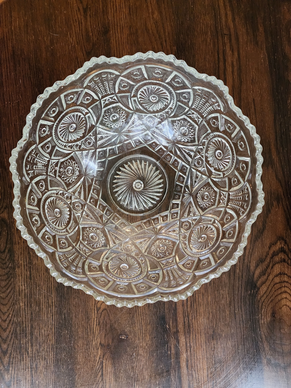 Antique Victorian Punch Serve Bowl Early American Pattern Glass "Broken Arches"